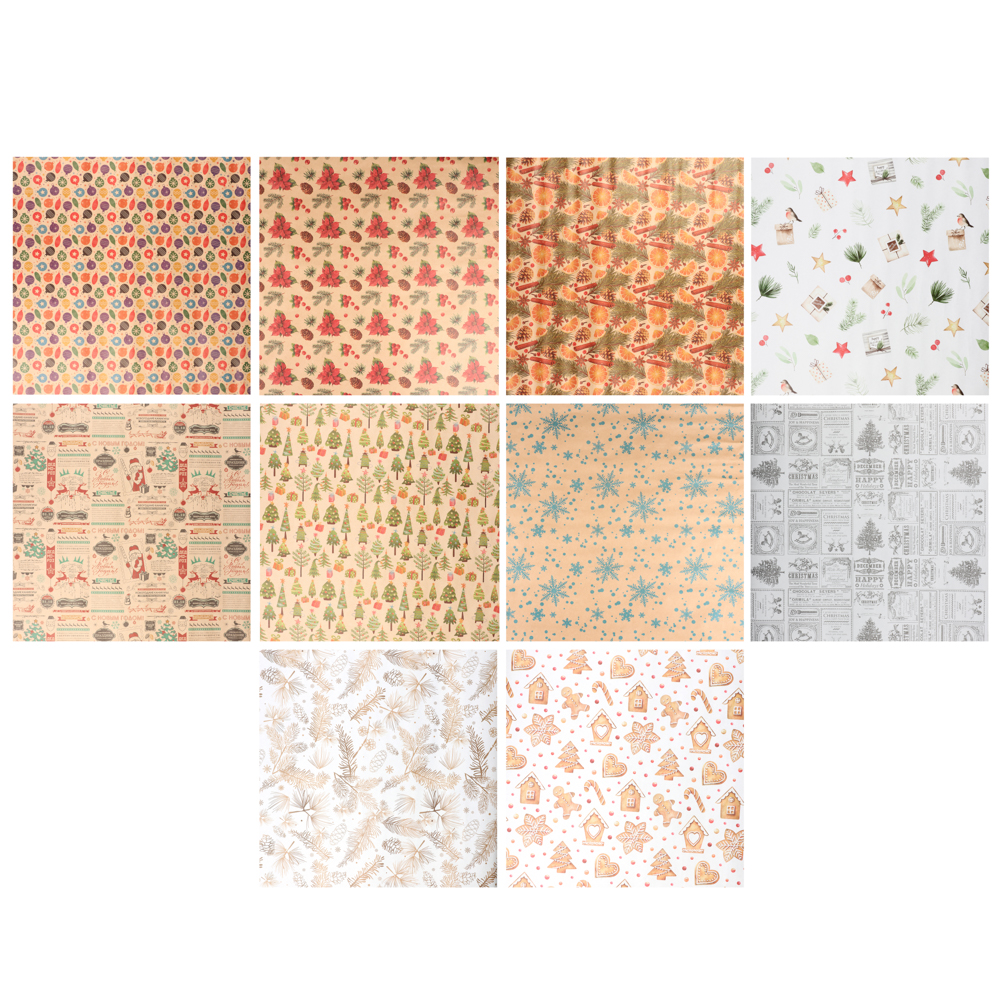 Бумага упаковочная, 70х100см, крафт, 65-70г, 10 диз, арт 2024 СНОУ БУМ (1/1/50)