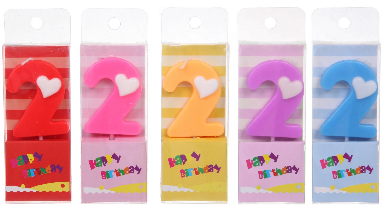 Свеча для торта Цифра Сердечко "2" 9 см, микс цветов (1/60)