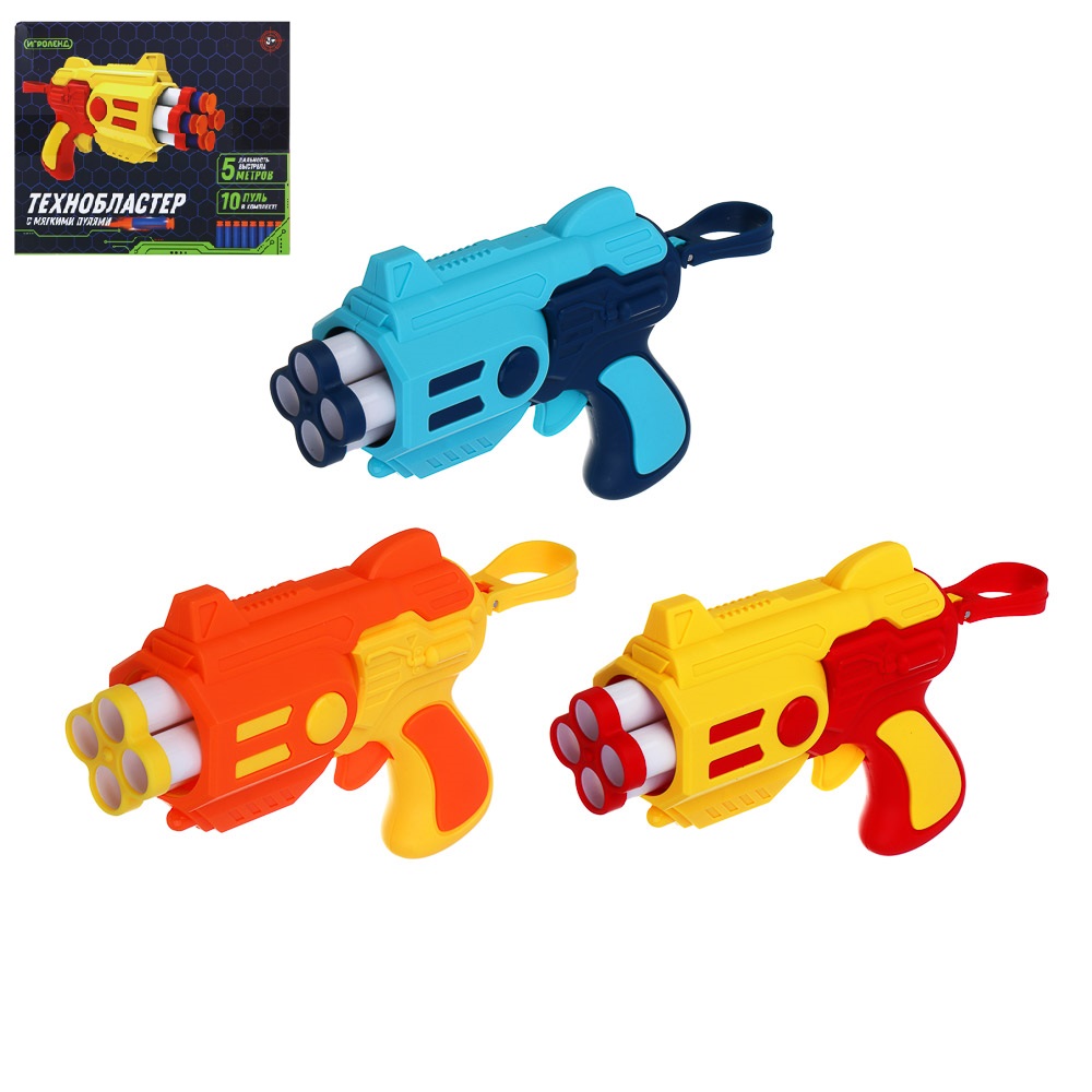 Бластер "Техно",  с мягкими патронами, 10 шт, EVA, PP, 16,5х5,5х13 см, 3диз ИГРОЛЕНД (3/84)