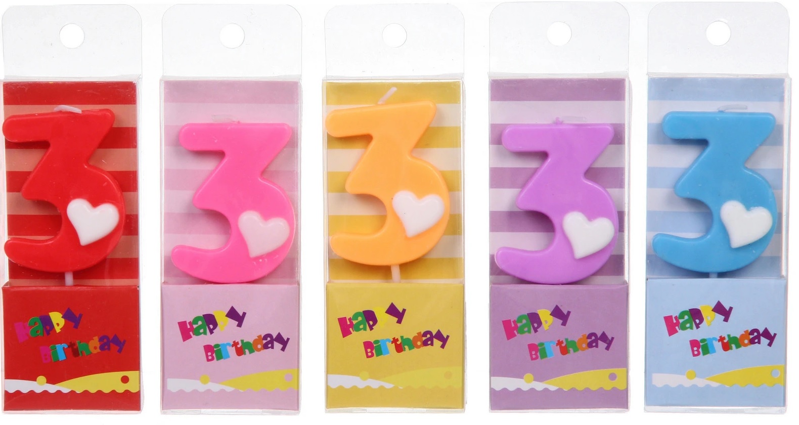 Свеча для торта Цифра Сердечко "3" 9 см, микс цветов (1/60)