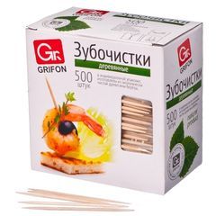 Зубочистки 500шт дерево в индивид. п/э упаковке GRIFON (1/30/30)
