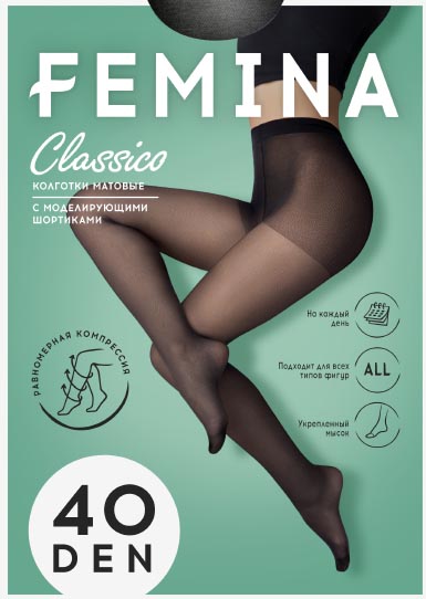 Колготки 40 ден 3 nero с шортиками FEMINA NEW CLASSICO - 6/42