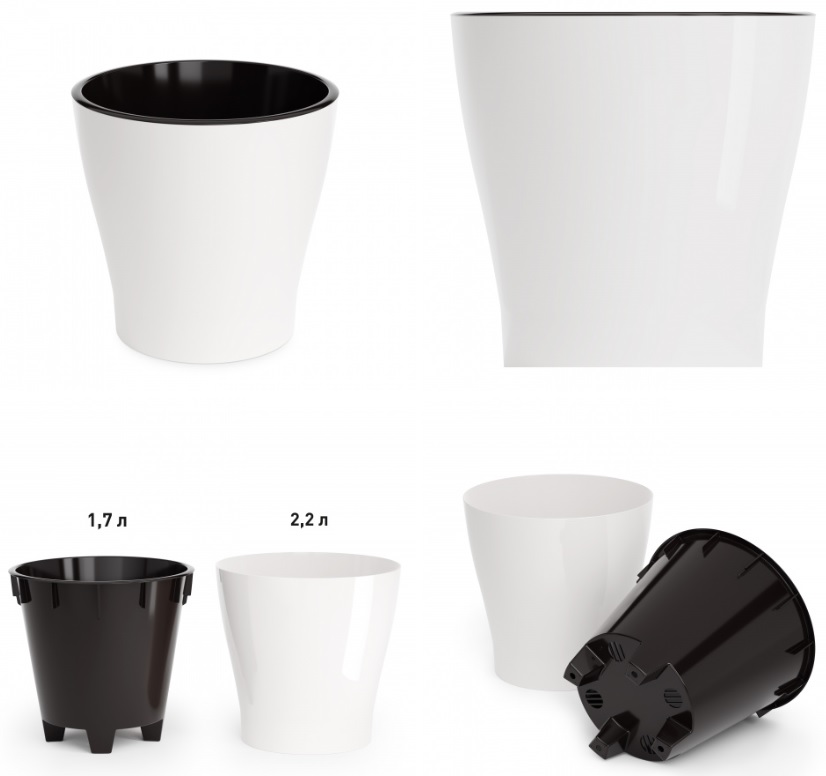 Горшок цв. "Лея" 2,2л двойной (белый) пласт.(уп.20)