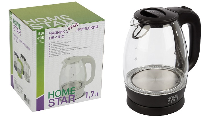 Чайник 1,7л Homestar стекло/пластик черный 1850-2200В (1/6)