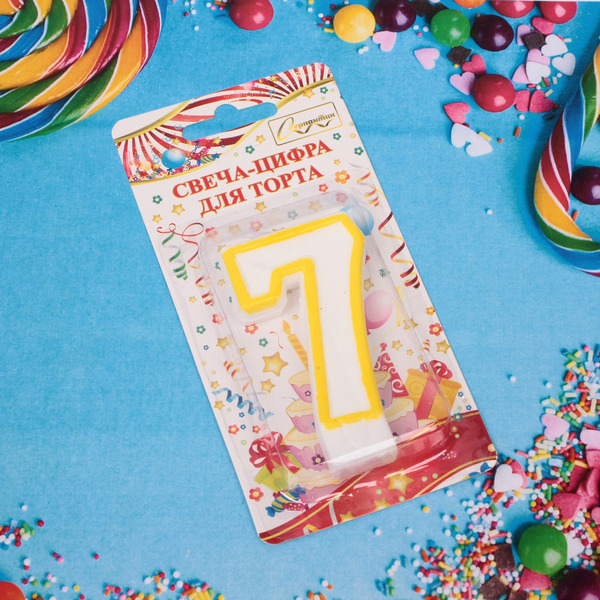 Свеча для торта Цифра Радость "7" 6*4 см, желтый (12)