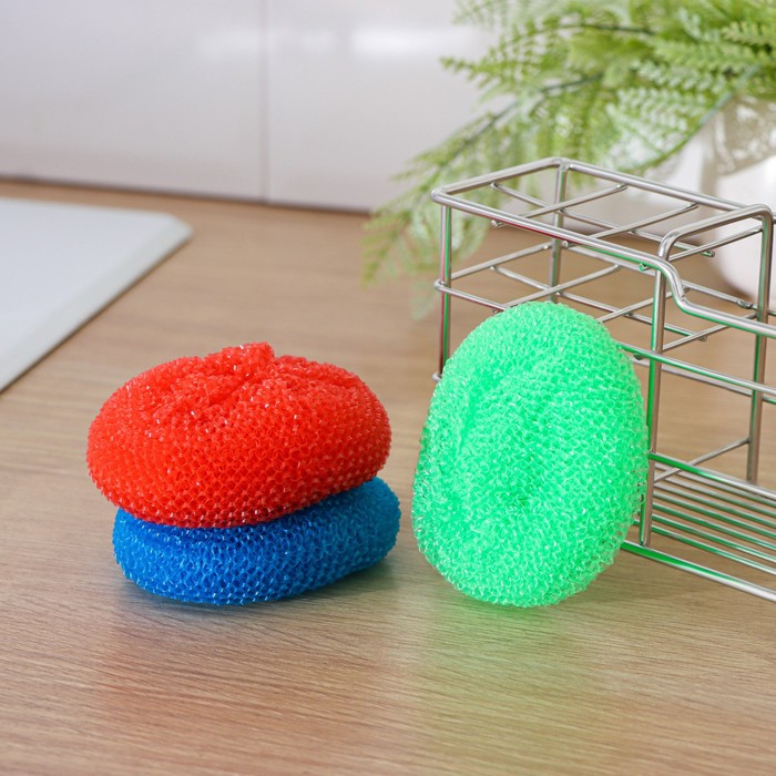 Набор губок для кухни 3шт пластик в сетке (1/240)