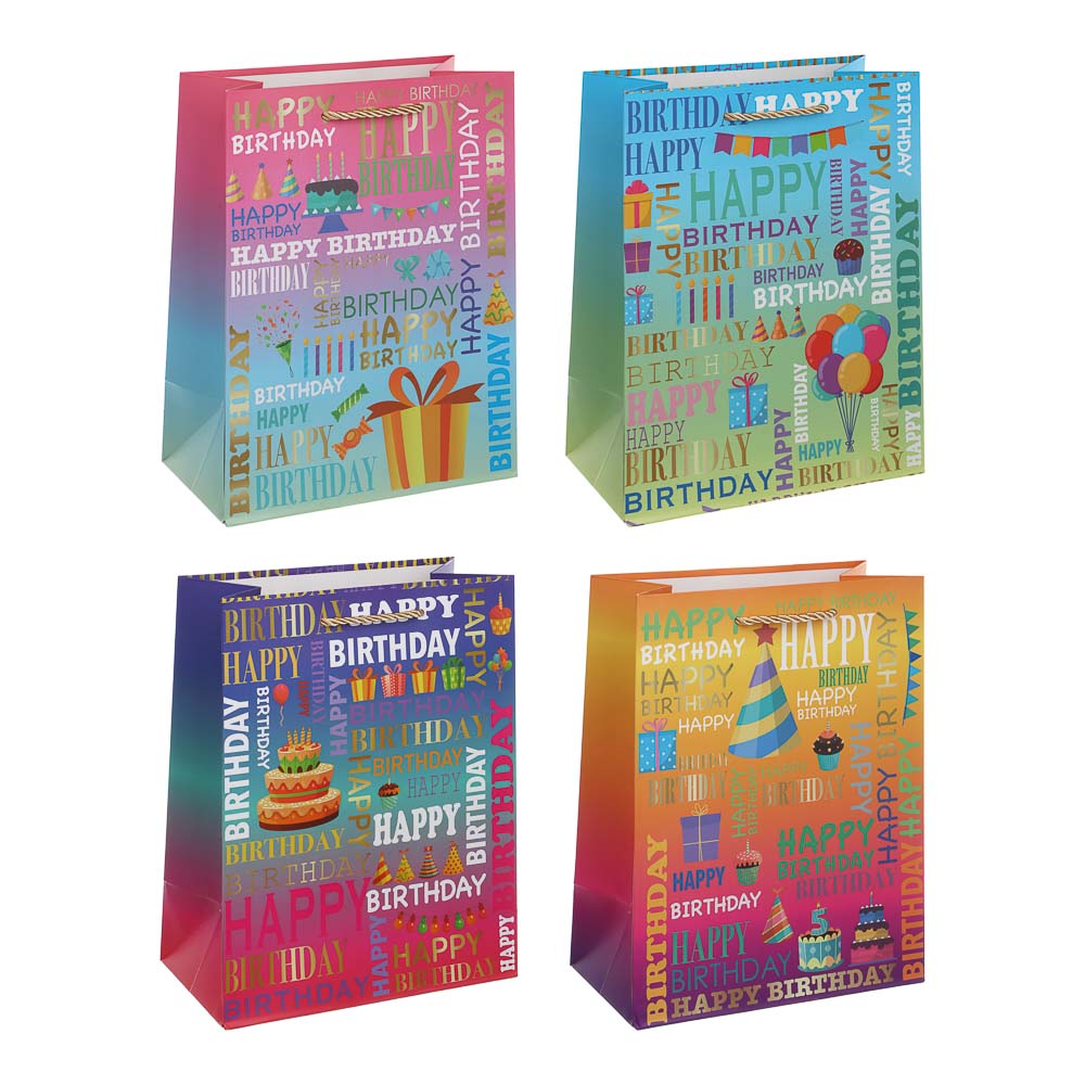 Пакет подарочный 18x23x10см, бумага, 4диз, арт.6тм Fntastic (12/480)