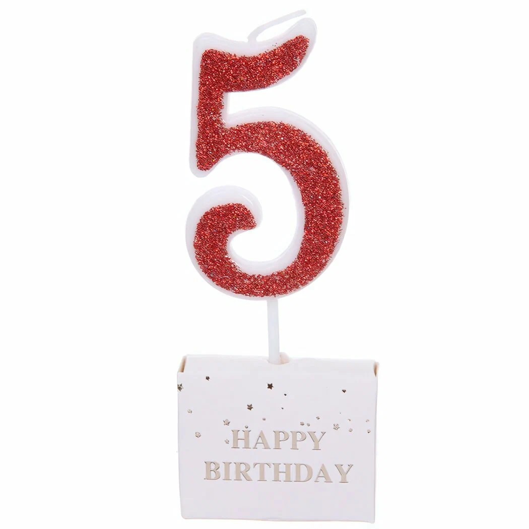 Свеча для торта Цифра Иллюзия "5" 9.5 см, красный (1/50)