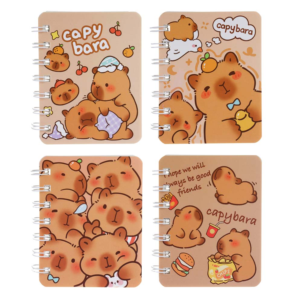 Записная книжка на спирали, 8x10см, 78 л., 4 диз, Капибары (8/480)