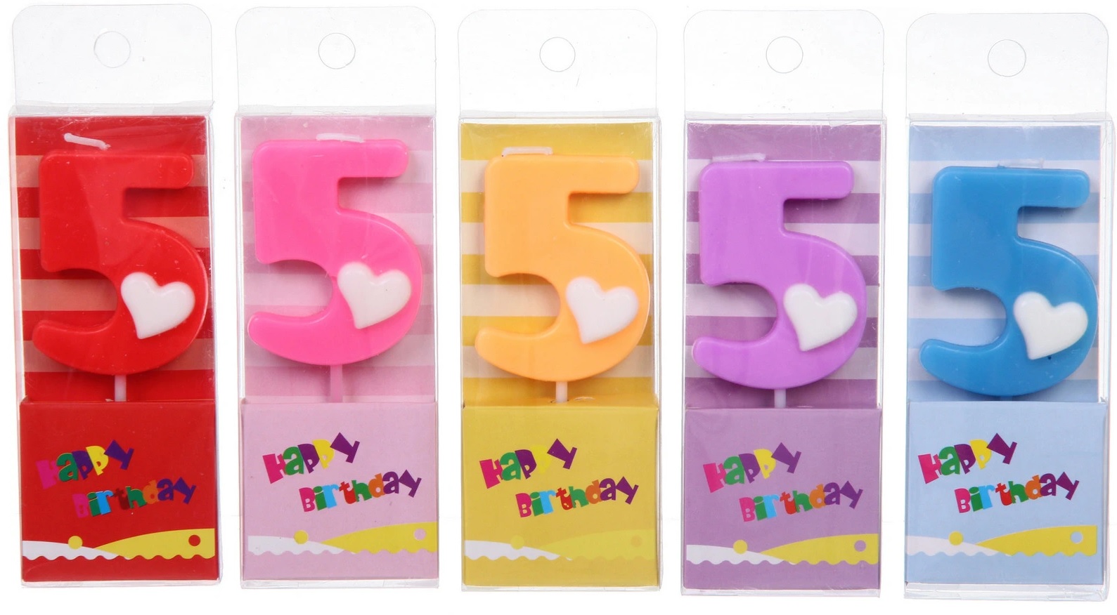 Свеча для торта Цифра Сердечко "5" 9 см, микс цветов (1/60)