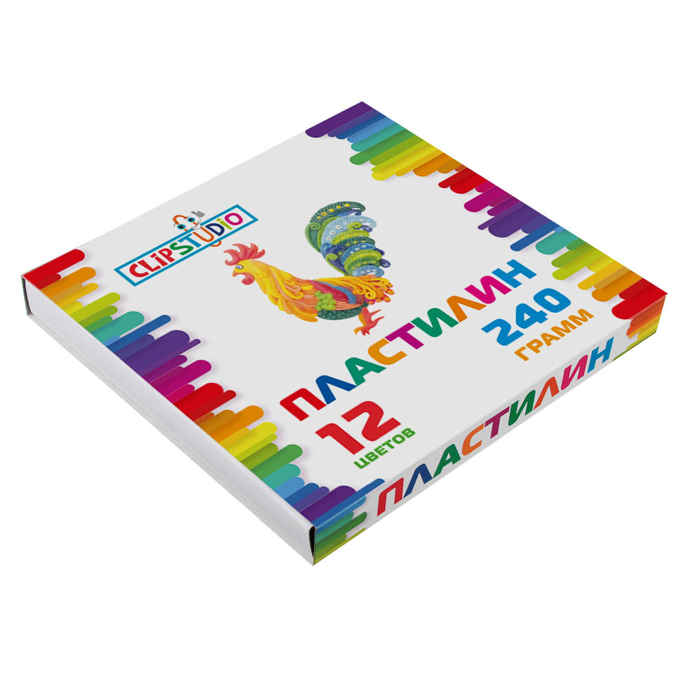 Пластилин 12цв 240гр в картон.выдвижн.пенале Clip Studio (1/16)