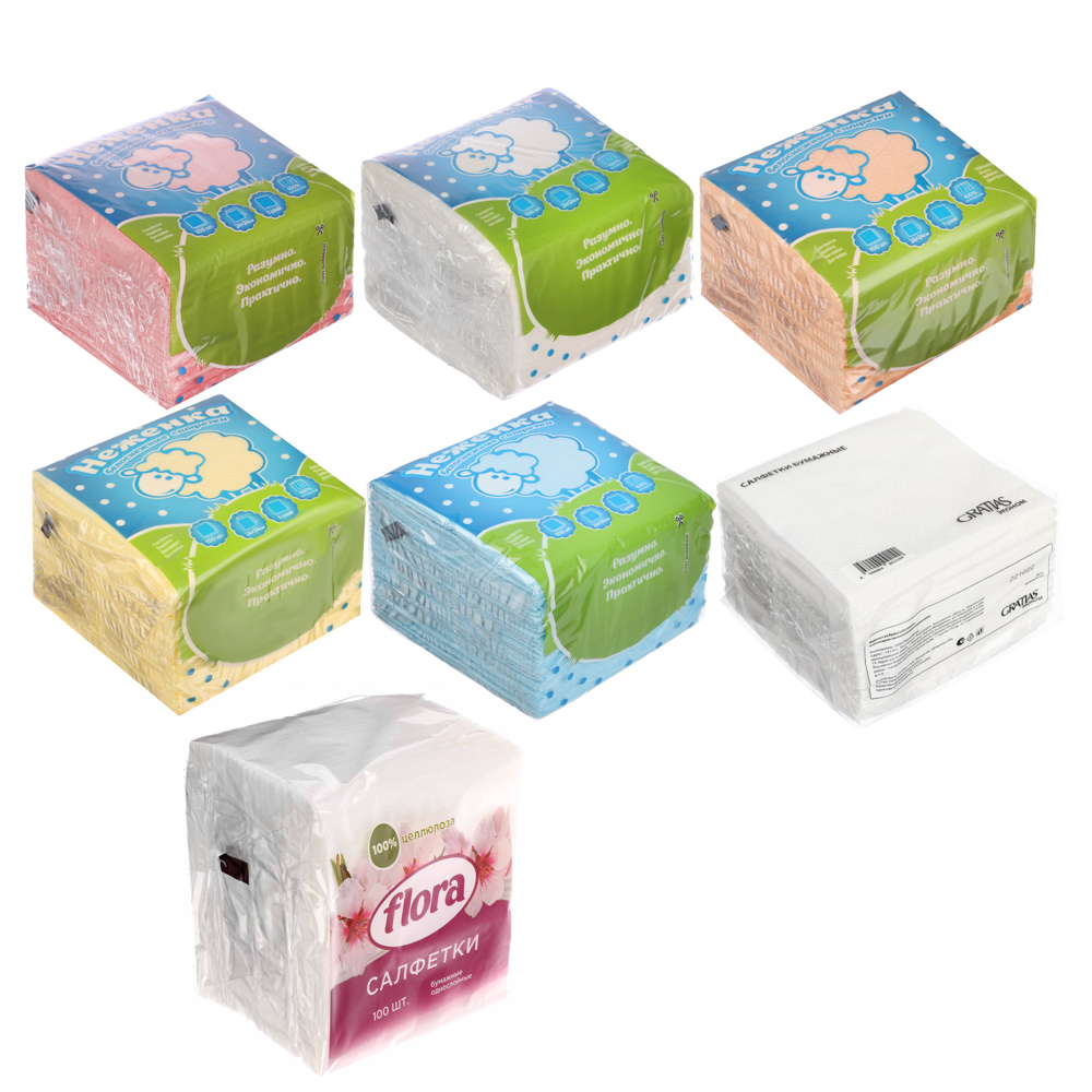 Салфетки бумажные однослойные 100шт, п/у 2 вида  (25/25)