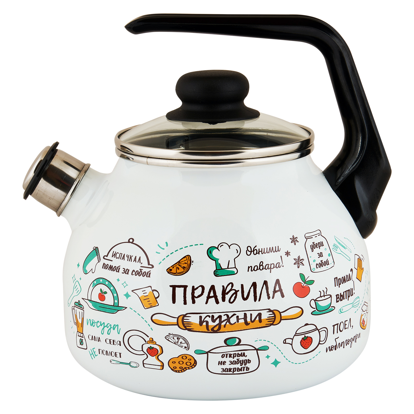Чайник 3,0л со св. Правила кухни ТМ Appetite,металл. (1/4)