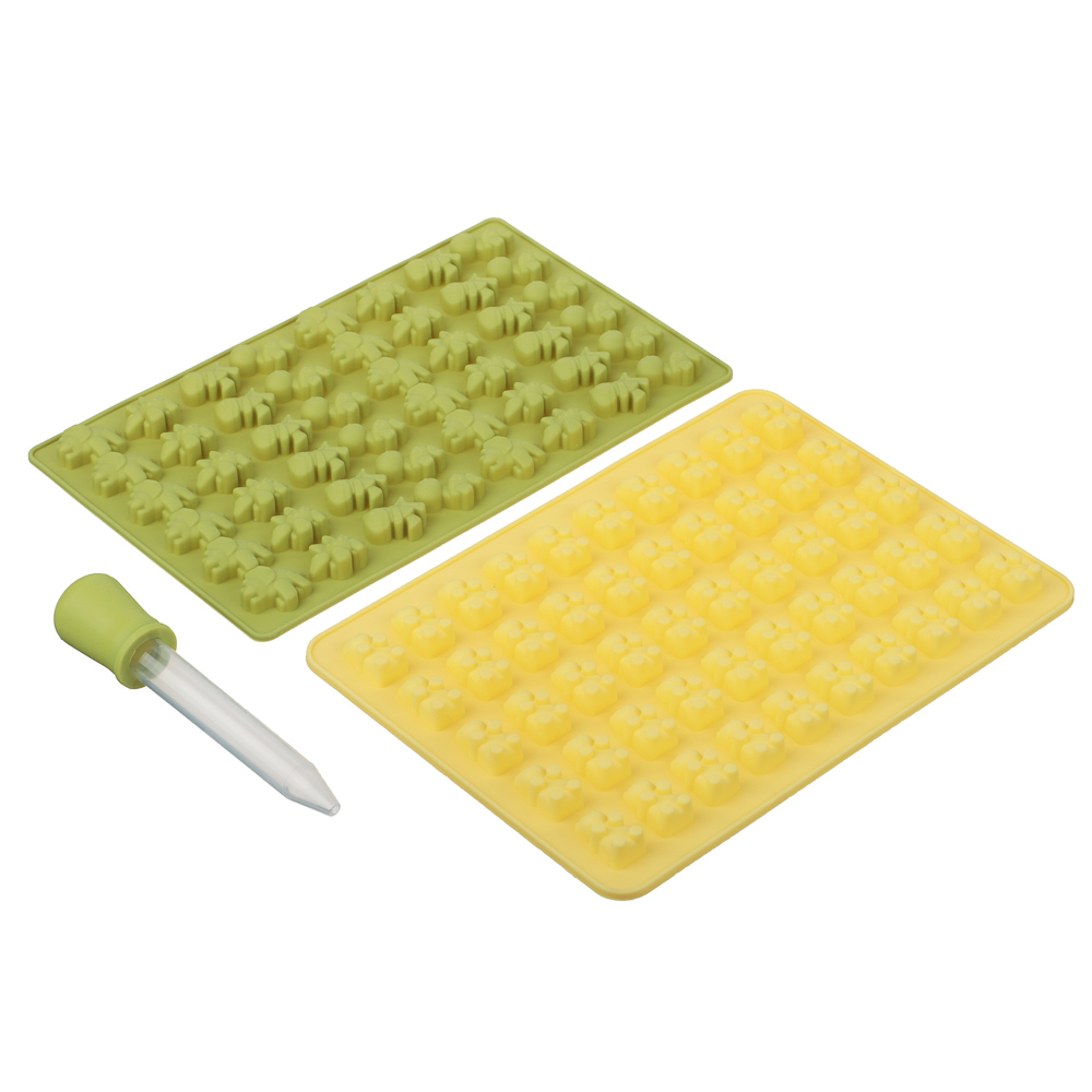 Набор форм со шприцом 3пр, мишки 50 ячеек, динозавры 48 ячеек, силикон, 2цв VETTA (1/48)