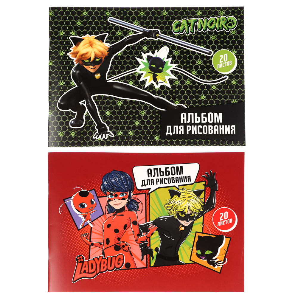 Альбом для рисования A4 20л., офсет 100г/м2, обл.картон, скр, "Кор", 2 диз. Ледибаг/Супер-Кот (1/20)