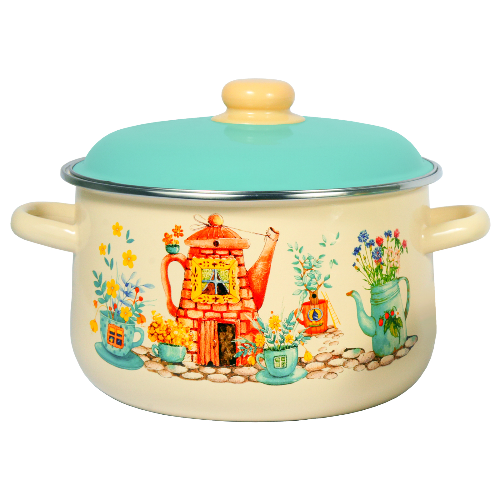Кастрюля 4,0л Чайный домик конич, эмаль (1/4)