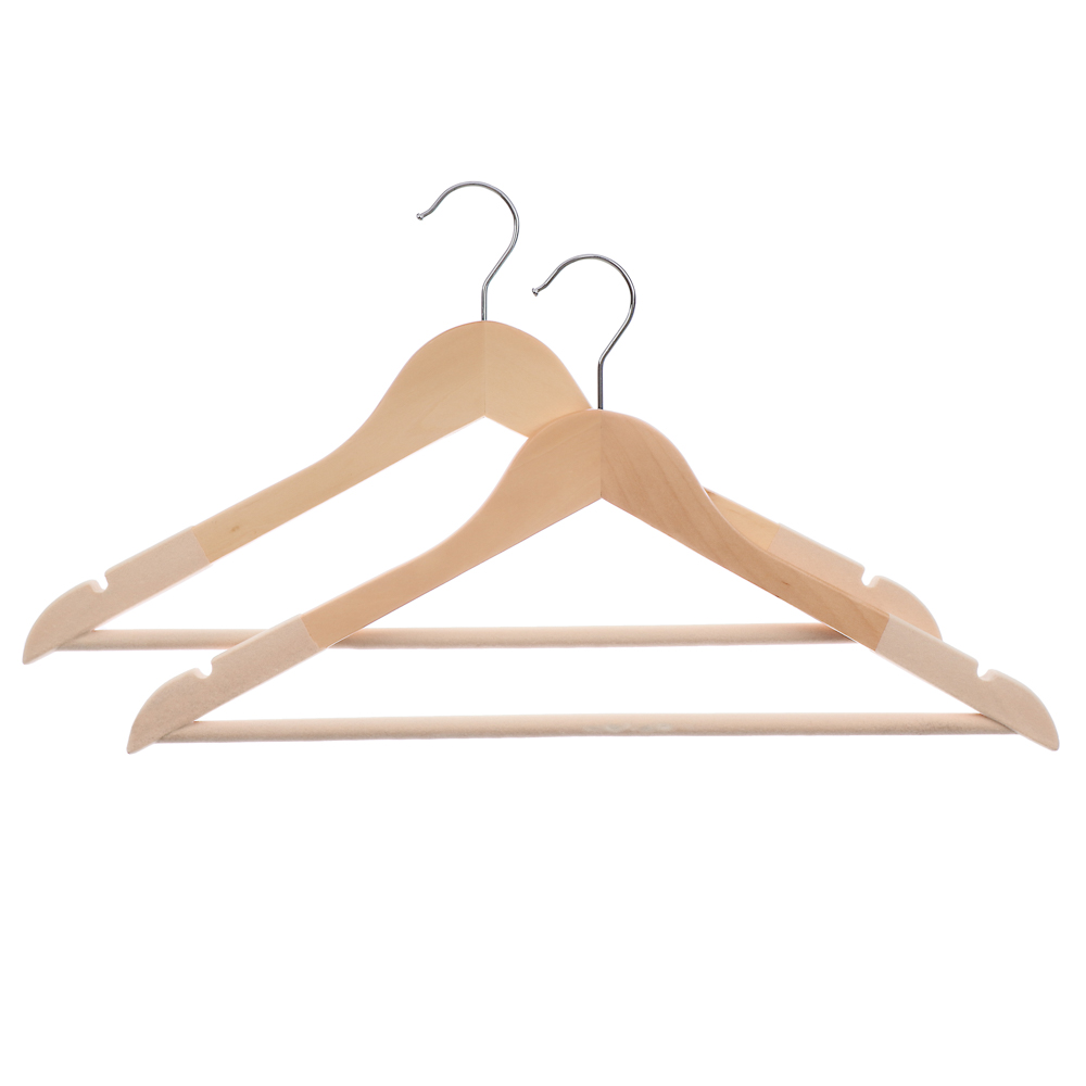 Набор вешалок деревянных с бархатным антиск.покрытием, 2 шт, 45см, светлое дерево, хром VETTA (1/50)