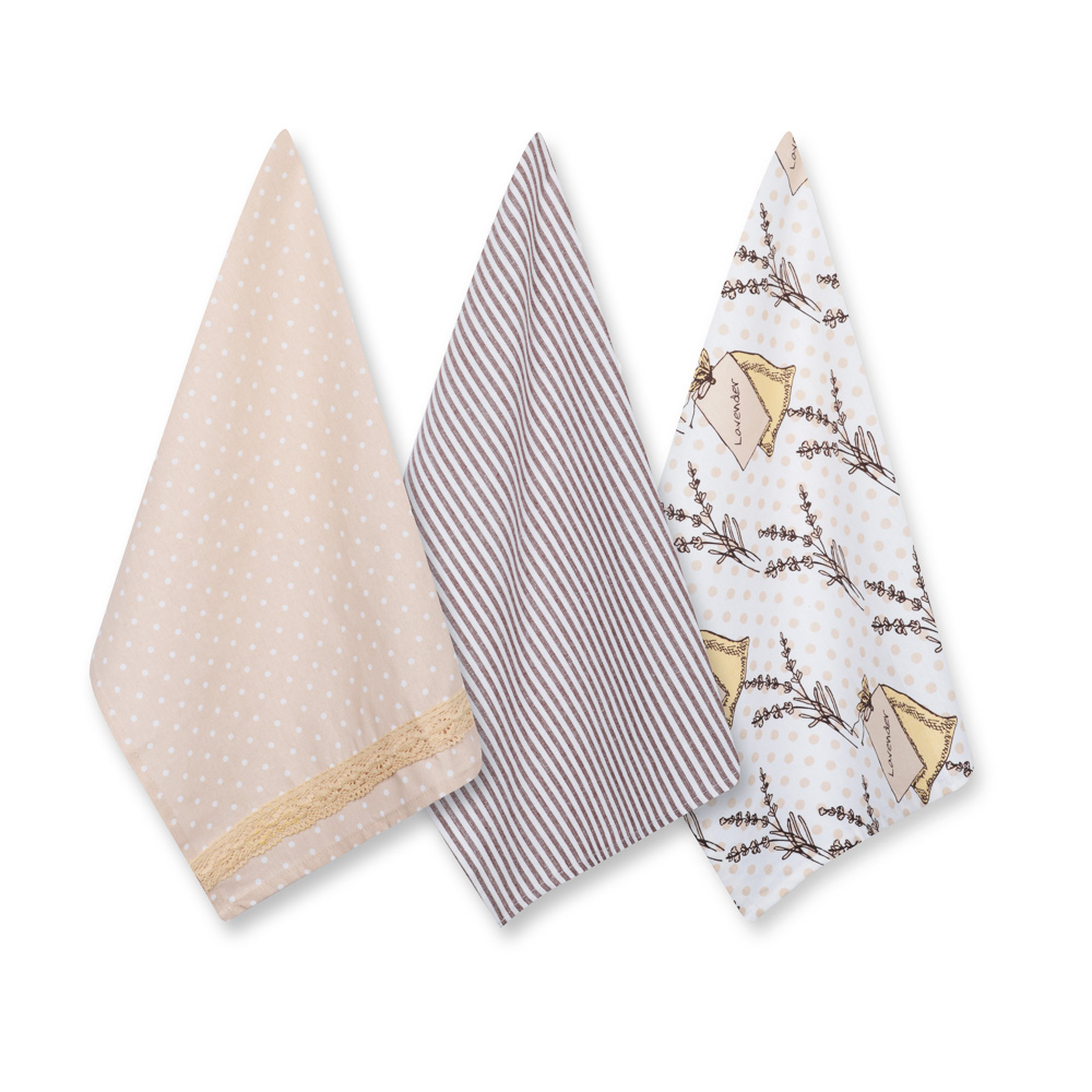 Комплект полотенец кухонных 3шт, 100% хлопок, 40х60см, 2 цв Сердца PROVANCE (1/6/90)