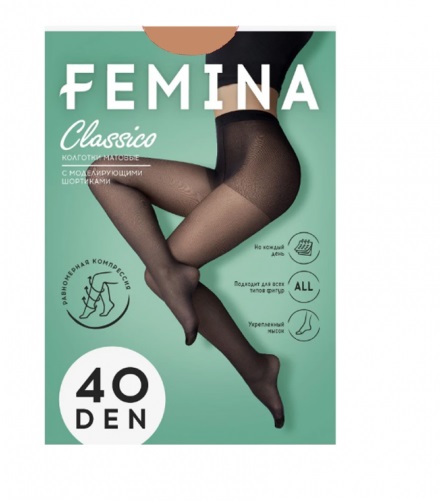 Колготки 40 ден 3 camello с шортиками FEMINA NEW CLASSICO - 6/42