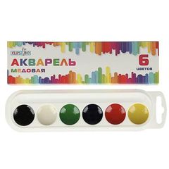 Краски акварельные 6цв, без кисточки, в картонной упаковке (1/30/60)