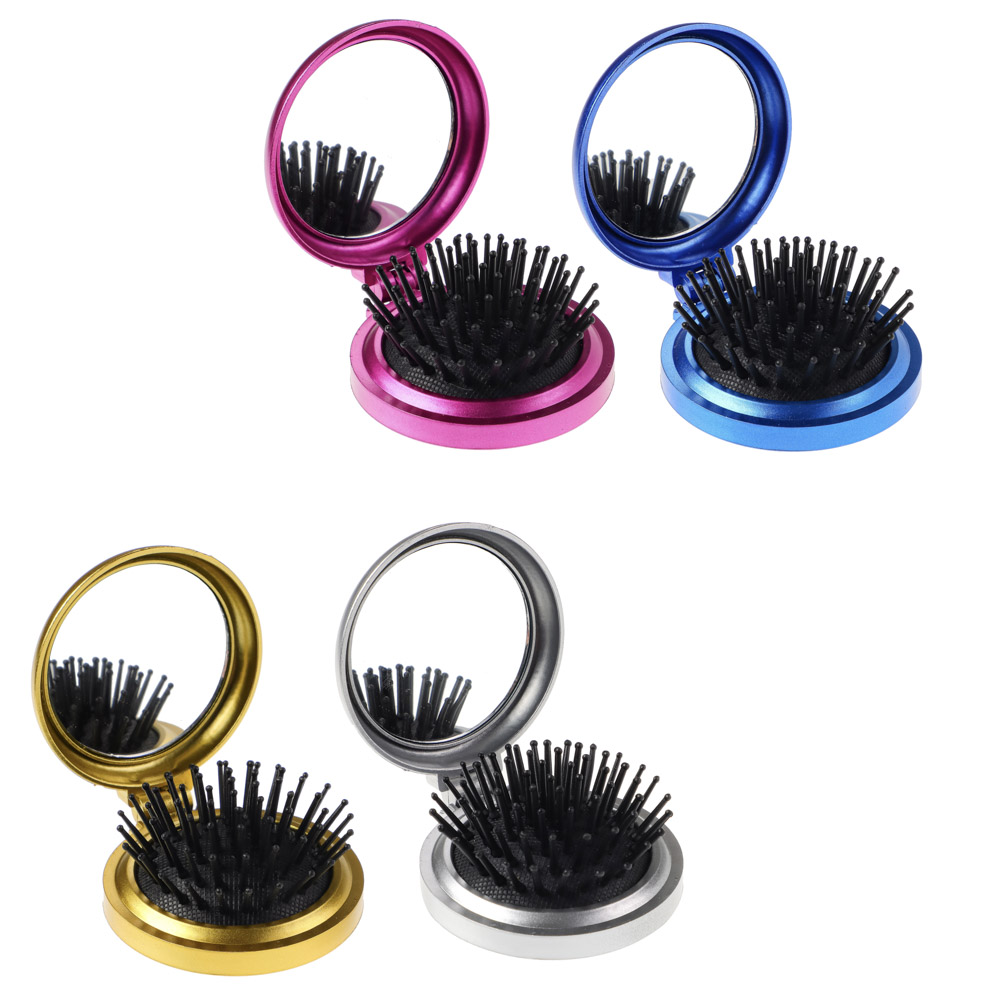 Зеркало дорожное с расческой 6,5см (пластик) (4цв) (1/12/432)