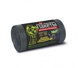 Пакеты для мусора 35л/10шт GRIFON с завязками черные (35/35)