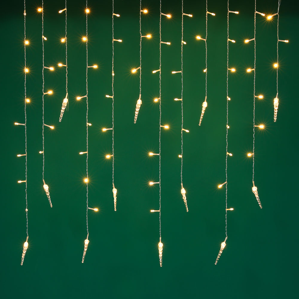 Гирлянда эл. бахрома с сосульками 2.5x0.3х0.5x0.7м, 80LED,шампань, пост свеч,ПВХ проз,220В СНОУ БУМ 