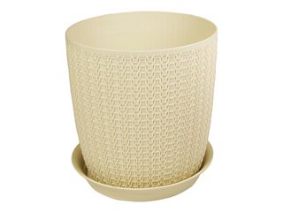 Кашпо "Вязание" d=155мм 1,9л с/под Белый ротанг пласт.(1/20)