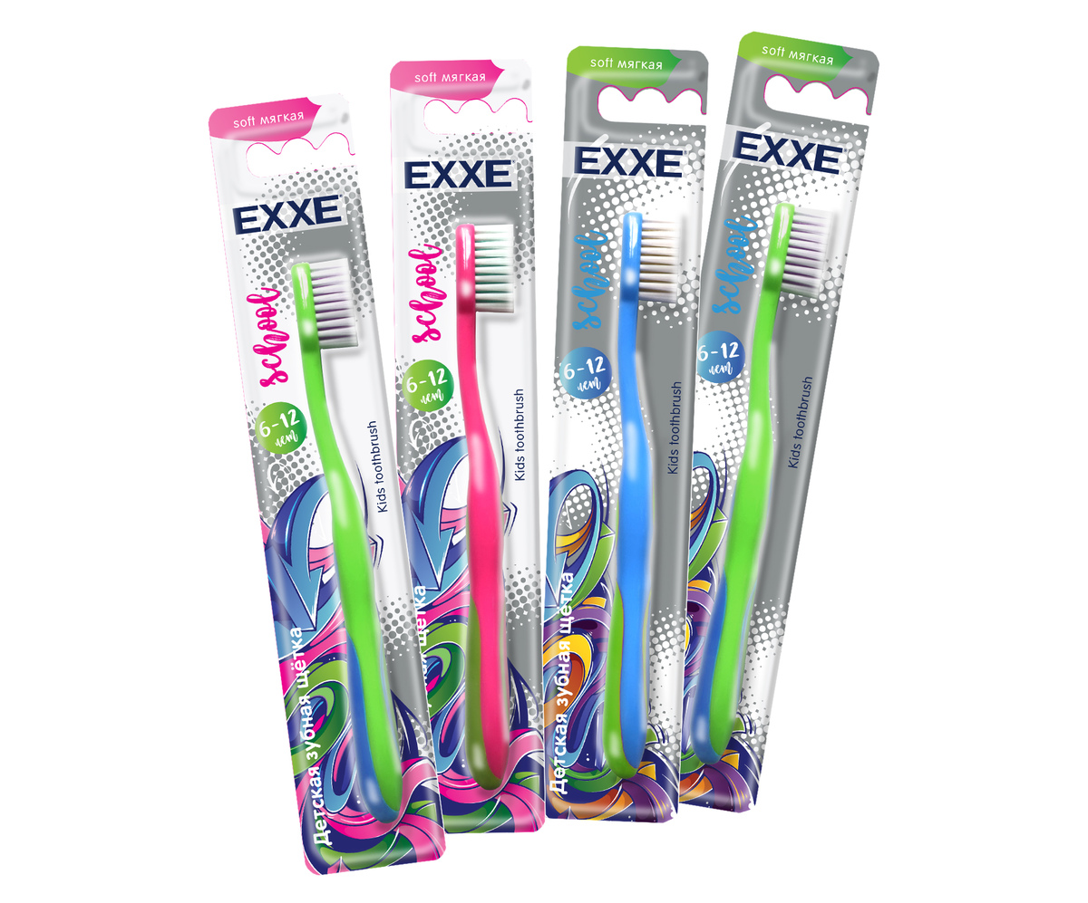EXXE school/Джунгли Детская зубная щетка  6-12 лет (мягкая), 1 шт (1/12/48)
