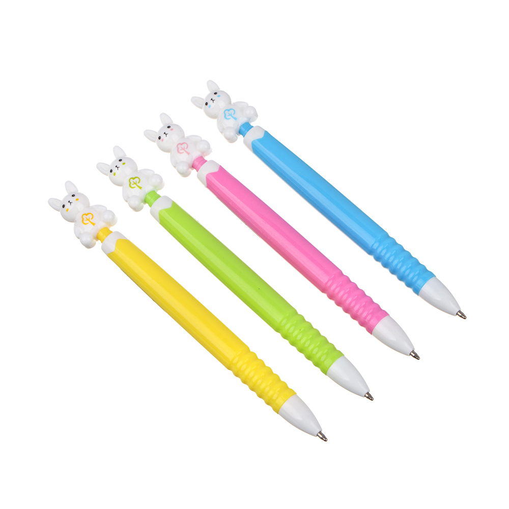 Авторучка шариковая синяя, наконечник в форме зайчика, 14,5 см, 4 цв корпуса (12/960)