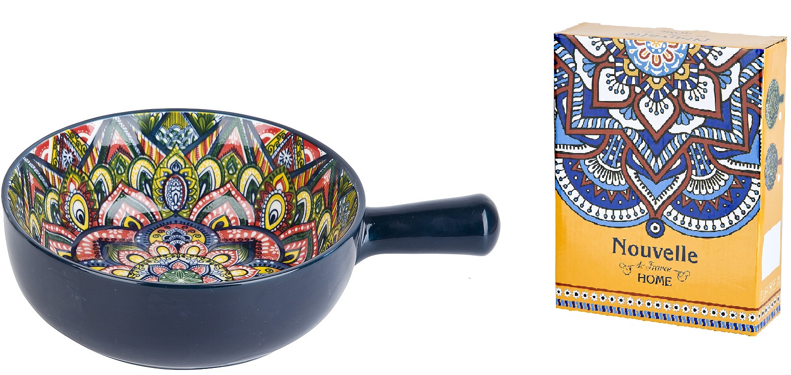 "Arabesque" Кокотница с ручкой (синий) 20,3х15,3х5,5см (подарочная упаковка)фарф.(1/36)