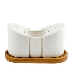 Набор для специй солонка/ перечница/подст д/зубочисток (фар)"Naturel" 14*7*8,5см. на бамб/под (1/36)