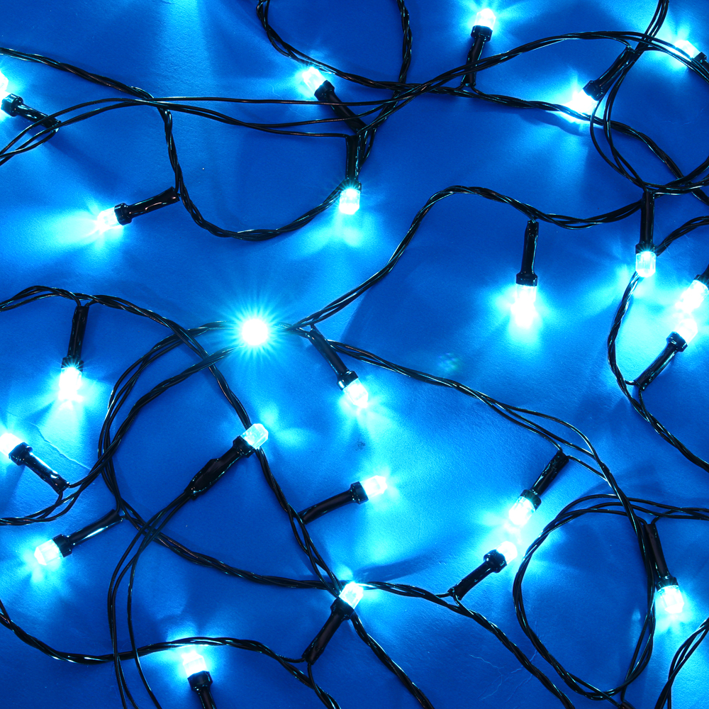 Гирлянда эл. вьюн катушка 50м, 500LED, аква, 8 реж, ПВХ черный, 220В СНОУ БУМ (1/1)