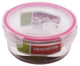 Контейнер 620мл стекл. кругл роз, ТМ Appetite пласт.кр.,стекло (1/36)