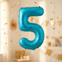 Шар фольгированный 32'/81см "Цифра "5" (голубой) (1/20)