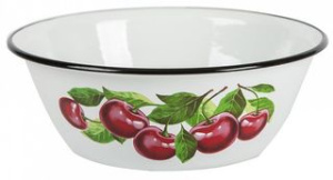 Миска 2,0л Вишневый сад (белая) эмаль(1/12)