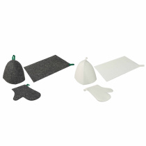 Набор банный ЭКОНОМ 3 предмета (шапка, коврик, рукавица) в пакете, войлок белый/серый (5/30)