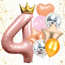 Набор шаров 8 шт "4 - Prince", розовый (цифра + 7 шаров) (10/10)