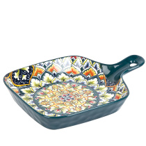 Блюдо с ручкой 22,5*16*3,5см "Arabesque" (зеленый) фарф.(9/36)