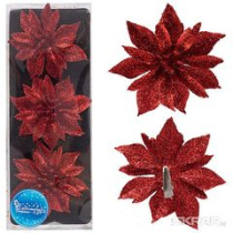 Украшение декоративное "Цветок" (3шт) цвет красный 9 см. пл./мет.(1/1)