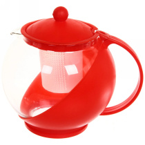 Чайник заварочный стекл. 1250 мл Комби с пласт. ситом красный (1/48)