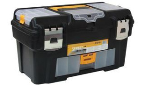 Ящик для инструментов ГЕФЕСТ 18" металл замки (с консолью и коробками) Черный с желтым (1/6)