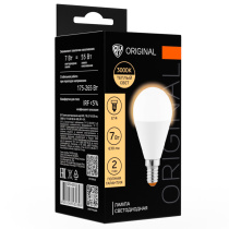 Лампа светодиодная шар G45 7 Вт, E14, 630 Лм, 3000 K, 175-265 В, Ra>80, IRF <5%,IC, 2 года гар.(10/1