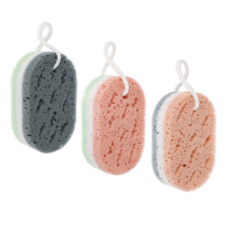 Мочалка губка поролоновая наборная сэндвич с подвесом, полиуретан, 15,5х9,5х5см, 3цв МС24-01 ЮL (12/