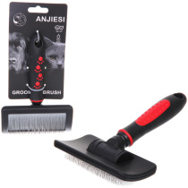 Расческа-пуходерка д/животных "ПРОФФ - МОЙ БРО", прор. ручка, цвет красный/черный12*17,5см