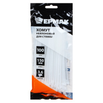 Хомут нейлоновый д/стяжки 3,6*150мм белый (100шт/уп)(10/10)