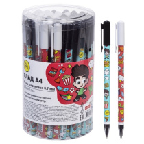 Ручка шариковая Hatber -Влад А4- Синяя 0,7мм корпус с рисунком Ассорти в пласт.стакане (50/500)