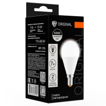 Лампа светодиодная шар G45 7 Вт, E14, 630 Лм, 4000 K, 175-265 В, Ra>80, IRF <5%,IC, 2 года гар.(10/1