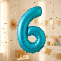 Шар фольгированный 32'/81см "Цифра "6" (голубой) (1/20)