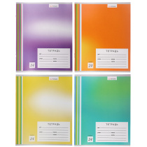 Тетрадь школьная 24л. в линейку, БЕЛЫЕ ЛИСТЫ, обл. пластик, "Однотонная", скрепка, 4 диз.(20/120)